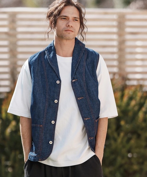 CAMBIO（カンビオ） ベスト ジレ mcg3611- 綿麻デニムショールベスト