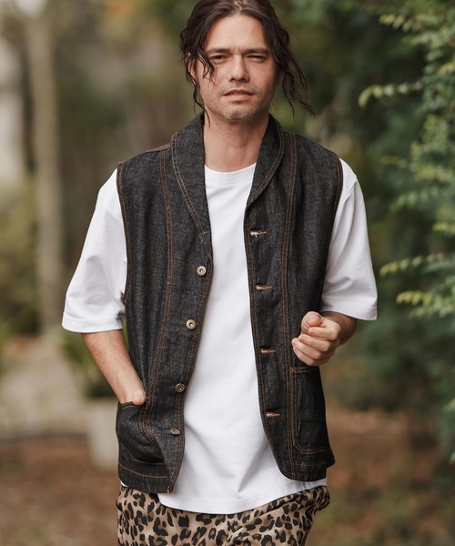 CAMBIO（カンビオ） ベスト ジレ mcg3611- 綿麻デニムショールベスト