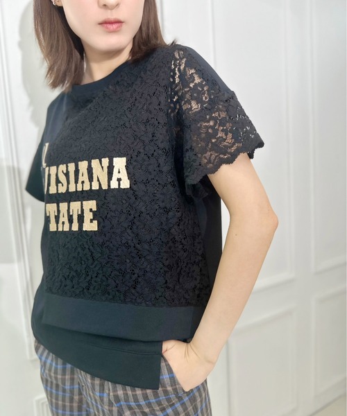 tシャツ カバーデザインレース切替プリントTEE レディース