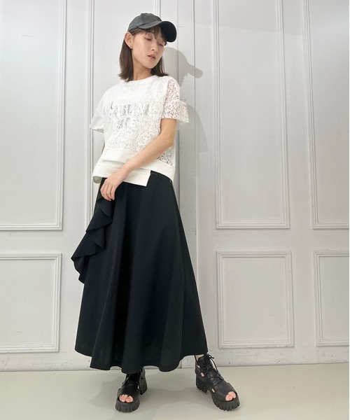 tシャツ カバーデザインレース切替プリントTEE レディース カバーデザインレース切替プリントTEE（Tシャツ/カットソー