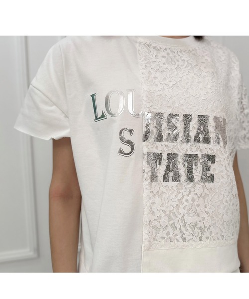 tシャツ カバーデザインレース切替プリントTEE レディース カバーデザインレース切替プリントTEE（Tシャツ/カットソー