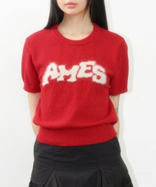 ニット セーター AMES WORLDWIDE ／HAIRYロゴ半袖ニット レディース