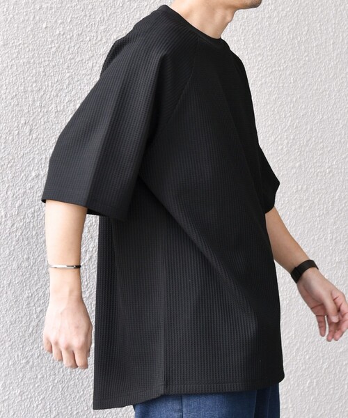 Jeans リラックス ワッフルコットン Tシャツ送関込 SHIPS any tシャツ any: ワッフル ラグラン リラックス クルー