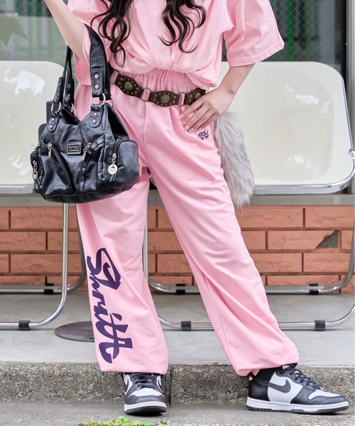 りゅう　ロゴスウェットドレス　ピンク mi via loca トレーナー スウェット ウラケ裏起毛フラワー刺しゅうロゴ