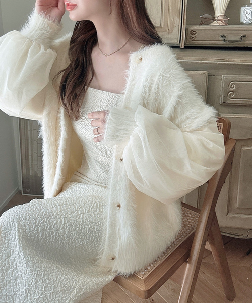 「Meiru」 ニットカーディガン MEDIUM グレイッシュベージュ レディース_画像3