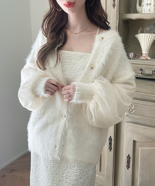 「Meiru」 ニットカーディガン MEDIUM グレイッシュベージュ レディース_画像6