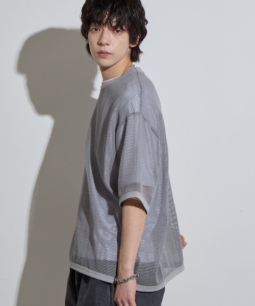 SLICK tシャツ 「SLICK/スリック」Cotton Mesh Piping T-shirt