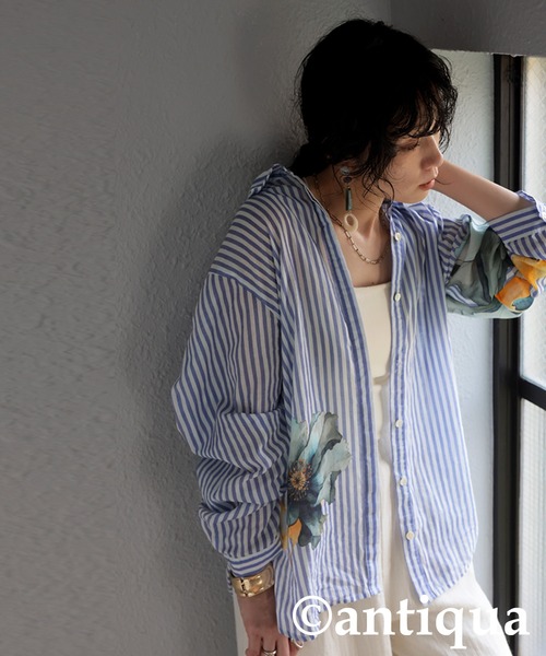 ブラウス シャツ コーデセット　インド綿シャツ×ワイドパンツ レディース antiqua ブラウス シャツ コーデセット インド綿シャツ×ワイド