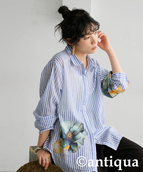 ブラウス シャツ コーデセット　インド綿シャツ×ワイドパンツ レディース antiqua ブラウス シャツ コーデセット インド綿シャツ×ワイド