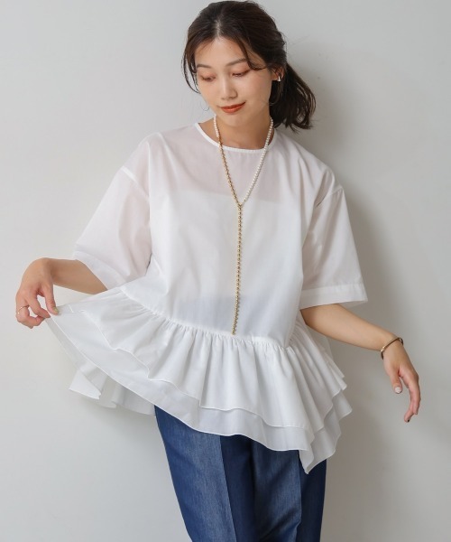 ブラウス シャツ ペプラムフリルＴシャツブラウス レディース