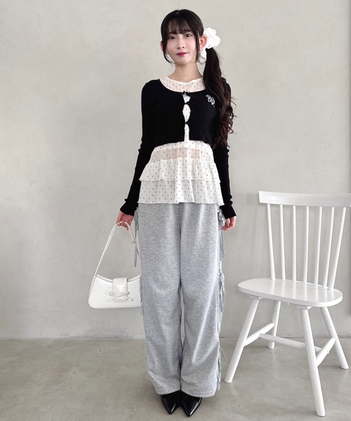 Loueme tシャツ 裾フリルドットティアードトップス レディース