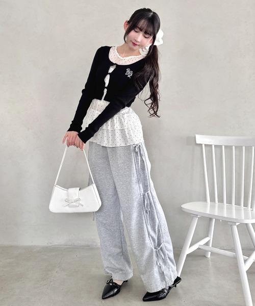 Loueme tシャツ 裾フリルドットティアードトップス レディース