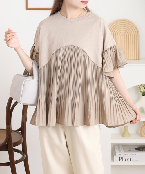tシャツ プリーツ使いプルオーバー レディース