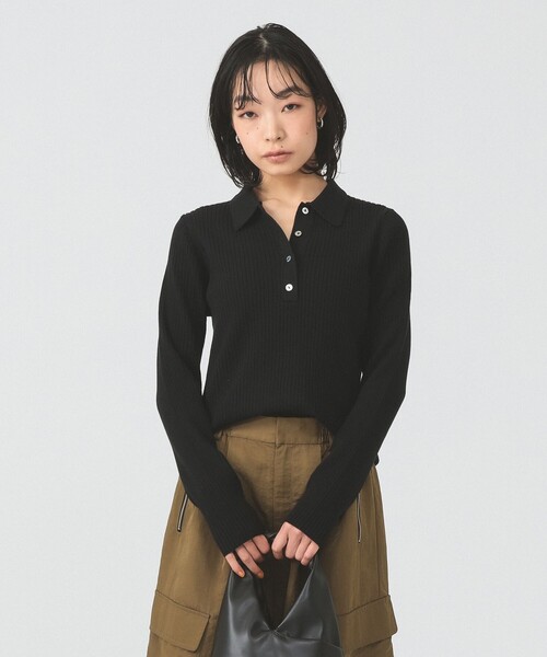 BEAMS レディースポロシャツ　L Ray BEAMS（レイ ビームス） ポロシャツ ポロ リブ ニット ポロシャツ