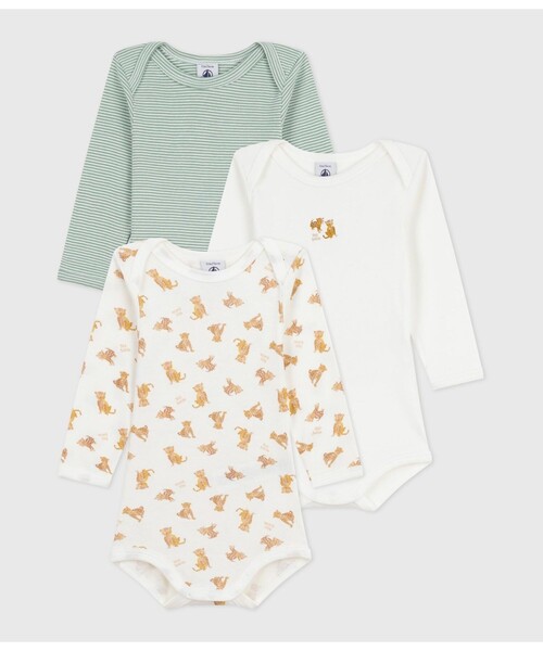 PETIT BATEAU（プチバトー） ベビー服 ロンパース 長袖ボディ3枚組 