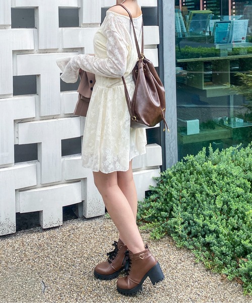 Mejoul ブーツ 「2025秋冬新作」ハートベルトデザイン レースアップ