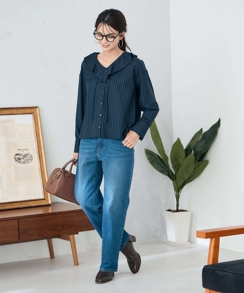 a.v.v（アー・ヴェ・ヴェ） ブラウス シャツ ラッフルフリルストライプ