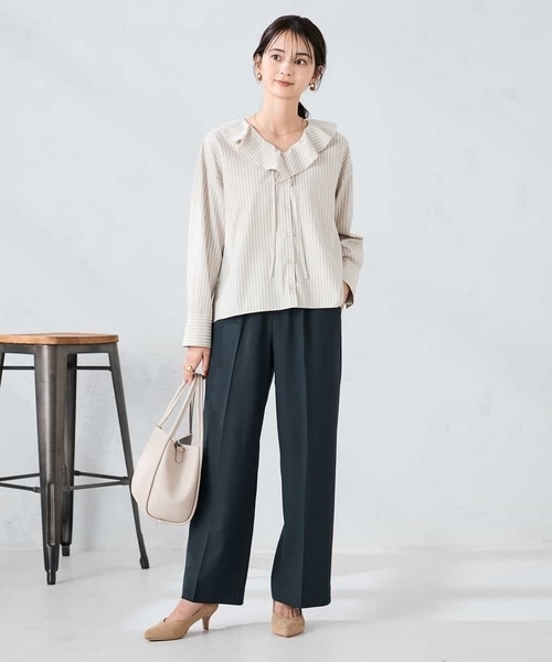 ほぼ新品✴︎ machatt ストライプ ラッフルフリル長袖ブラウス グリーン a.v.v（アー・ヴェ・ヴェ） ブラウス シャツ ラッフルフリルストライプ