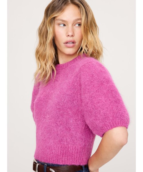 ニット セーター ファジー アルパカブレンド パフスリーブ レディース