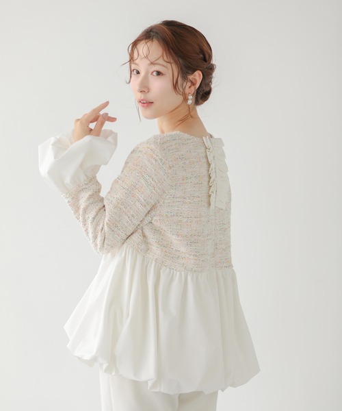 Fitmore♡完売品 ツイードバックフリルバルーントップス Fit more（フィットモア） ツイードバックフリルバルーントップス