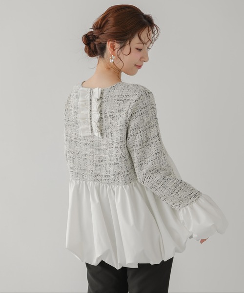Fit more(フィットモア) ツイードバックフリルバルーントップス Fit more(フィットモア) ツイードバックフリルバルーントップス