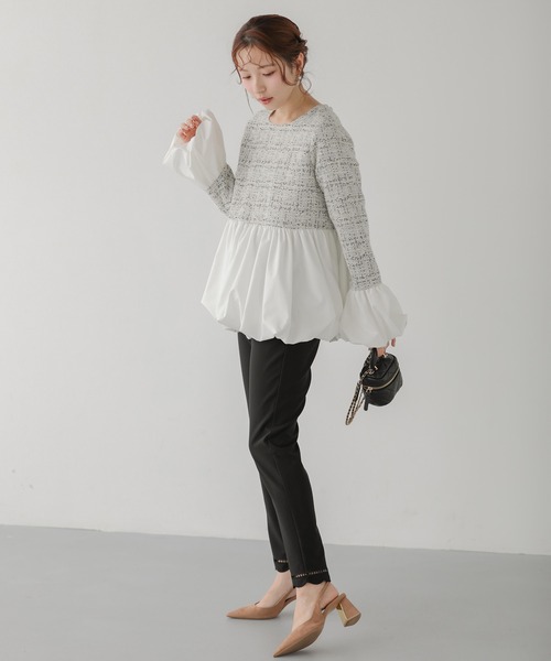 Fit more（フィットモア） ツイードバックフリルバルーントップス