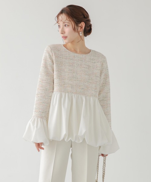 【新品未使用】Fitmore ツイードバックフリルバルーントップス Fit more（フィットモア） ツイードバックフリルバルーントップス