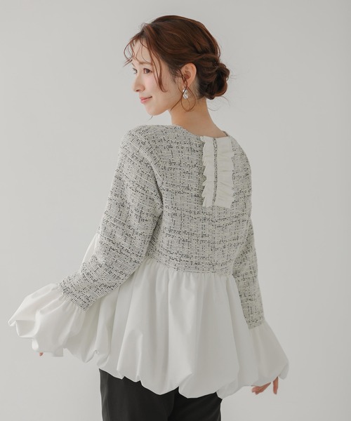 【新品未使用】Fitmore ツイードバックフリルバルーントップス Fit more（フィットモア） ツイードバックフリルバルーントップス