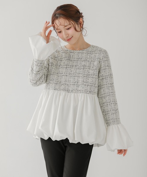 Fitmore♡完売品 ツイードバックフリルバルーントップス Fit more（フィットモア） ツイードバックフリルバルーントップス