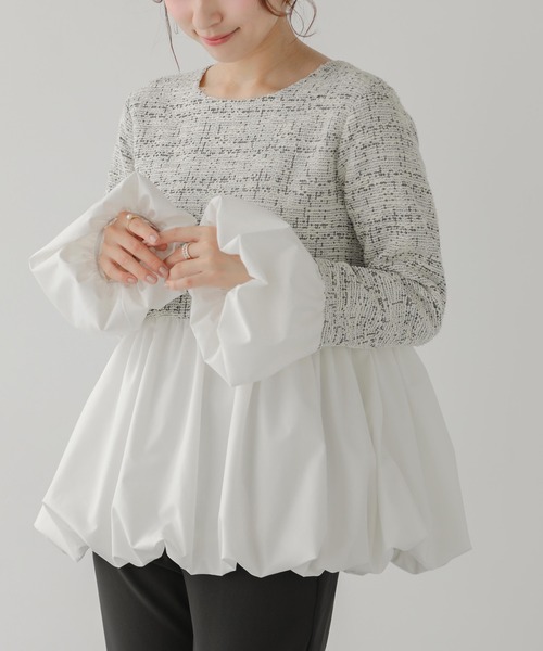 Fitmore♡完売品 ツイードバックフリルバルーントップス Fit more（フィットモア） ツイードバックフリルバルーントップス