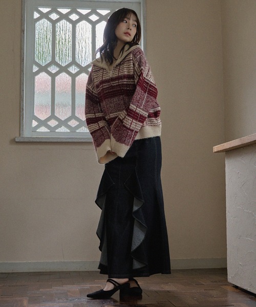 mideal（マイディール） ニット セーター half zip check knit