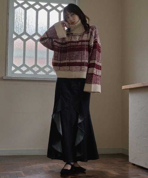 mideal（マイディール） ニット セーター half zip check knit