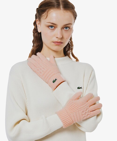LACOSTE　2025秋冬モデル　アラン柄ブレンドウールニットグローブ LACOSTE（ラコステ） 手袋 アラン柄ブレンドウールニットグローブ