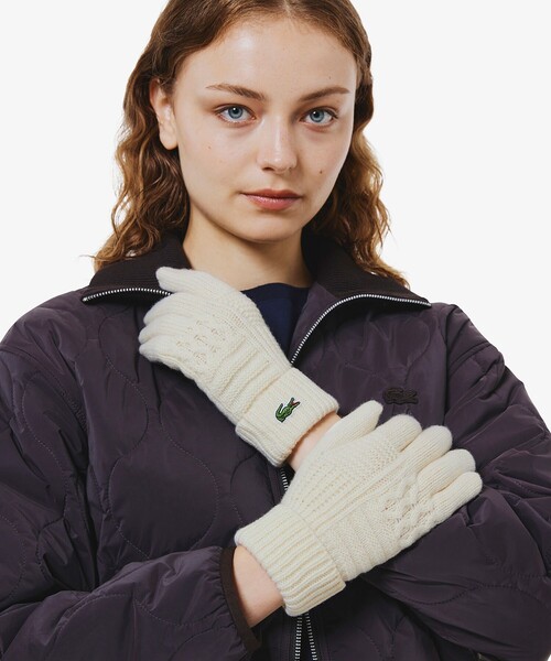 LACOSTE（ラコステ） 手袋 アラン柄ブレンドウールニットグローブ