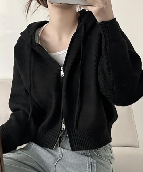 emi+ パーカー ショート丈ニットパーカー レディース : ZOZOTOWN Yahoo