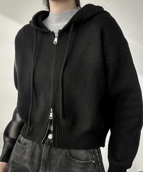 emi+ パーカー ショート丈ニットパーカー レディース : ZOZOTOWN Yahoo