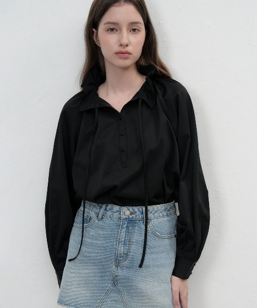 未使用 OHGA オーガ FRILL BLOUSE フリルブラウス ブラック GENERAL IDEA ブラウス シャツ 「GENERAL IDEA」フリル襟ルーズ