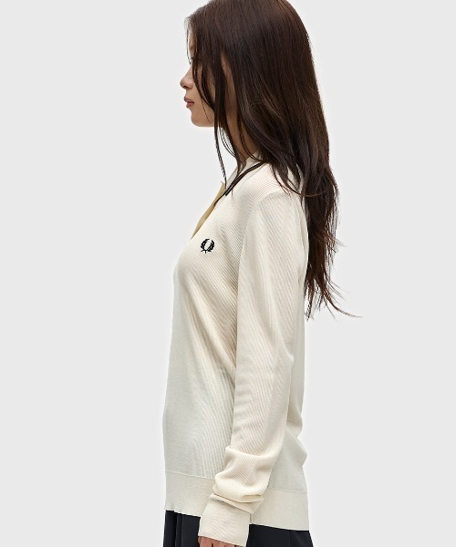 【着用2回】FRED PERRY アイボリー リブ編み 長袖ニットポロシャツ 着用2回】FRED PERRY アイボリー リブ編み 長袖ニットポロシャツ 楽天