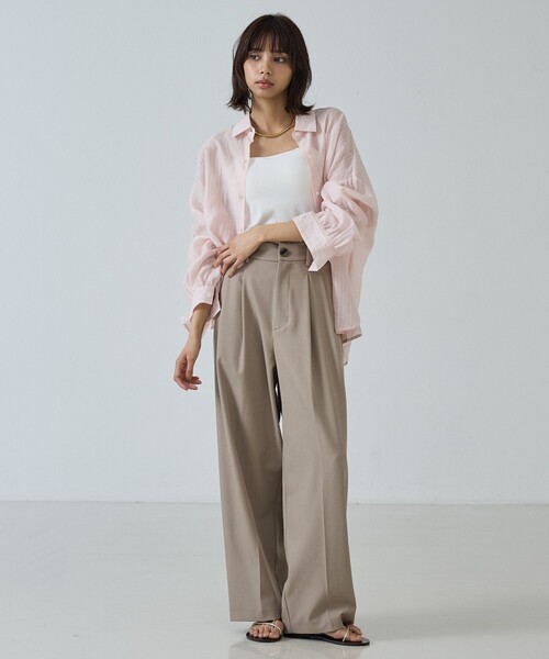 ワイドパンツ スラックス パンツ 「快適・美脚」タックワイドスラックス レディースの画像