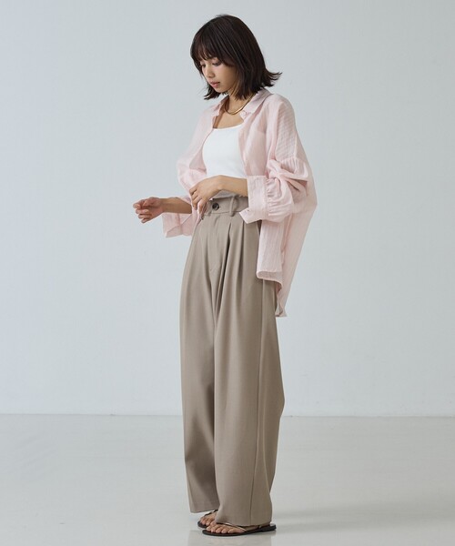ワイドパンツ スラックス パンツ 「快適・美脚」タックワイドスラックス レディースの画像