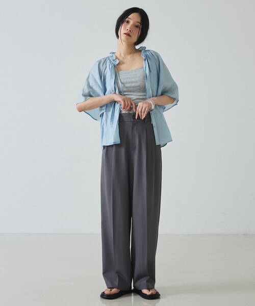 ワイドパンツ スラックス パンツ 「快適・美脚」タックワイドスラックス レディースの画像
