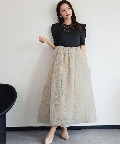 GIRLセットアップドレス チュールフリル ロングスカート セパレート2点セット GIRL DRESS FOR NOW パーティードレス ドレス 「新色追加」モコモコ