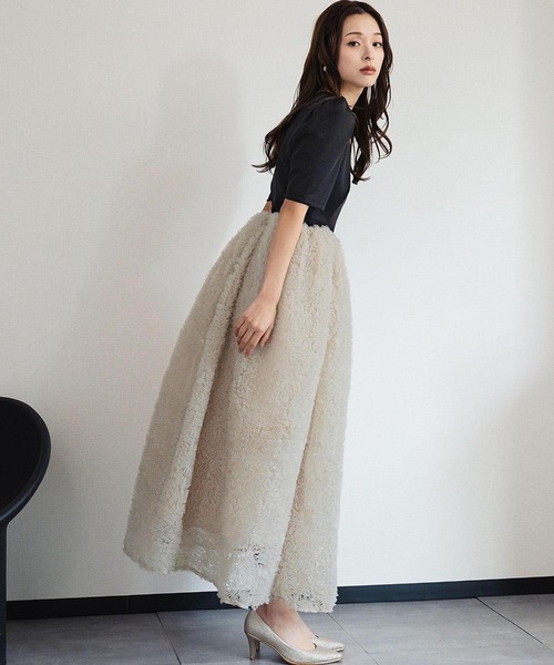 新品セットアップドレス チュールフリル ロングスカート セパレート 2点セット GIRL DRESS FOR NOW パーティードレス ドレス 「新色追加」モコモコ