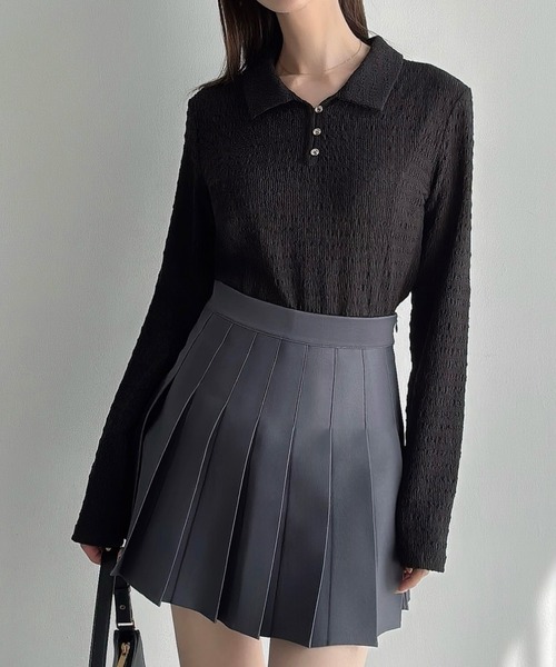 「Meiru」 長袖ポロシャツ MEDIUM ネイビー レディース_画像3