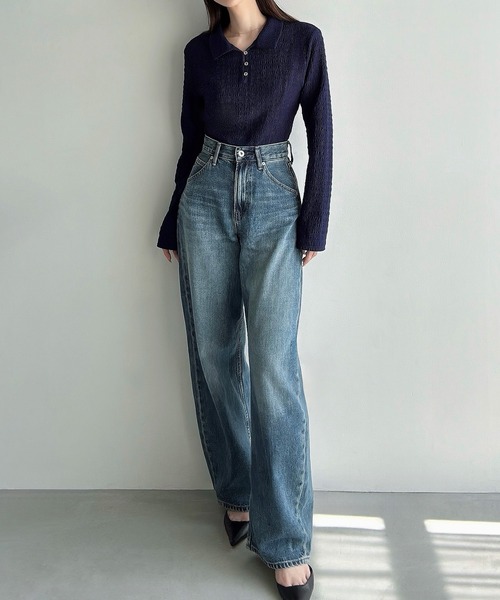 「Meiru」 長袖ポロシャツ MEDIUM ネイビー レディース_画像8