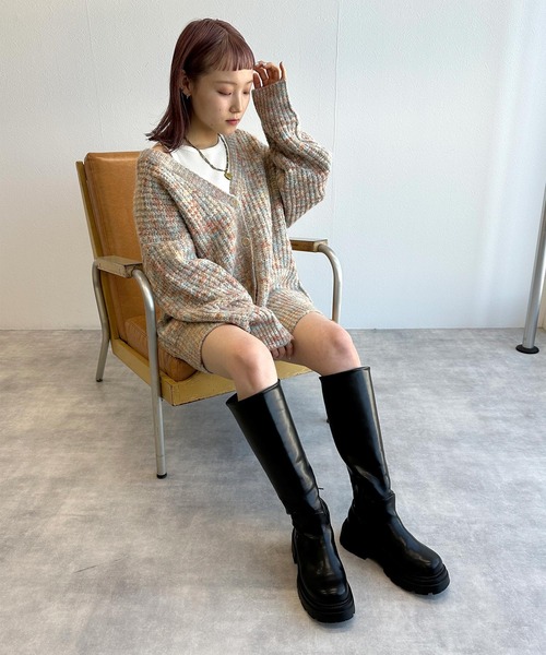 「w closet」 ニットカーディガン FREE ピンク レディース_画像8