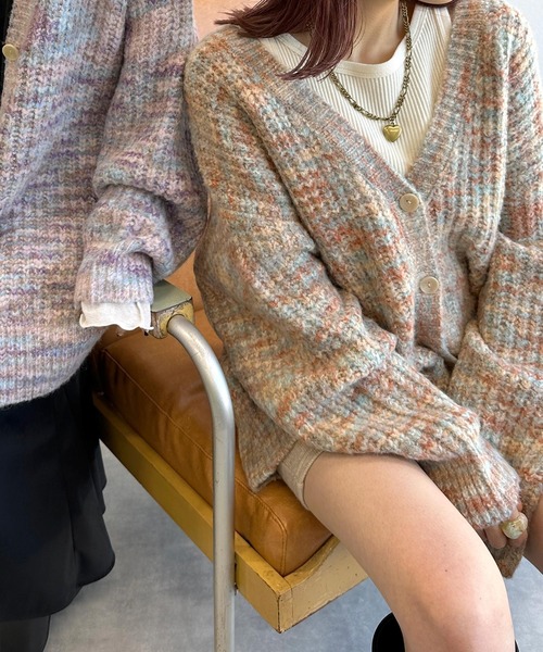 「w closet」 ニットカーディガン FREE ピンク レディース_画像9