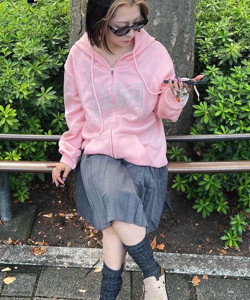 「MEMECLE」 ジップアップパーカー M ブラック レディース_画像6