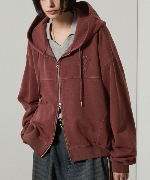 Alfred Alex」 ジップアップパーカー L ワインレッド メンズ