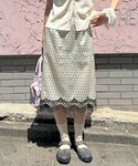 スカート ドット柄サテン刺繍Iラインスカートの詳細画像2